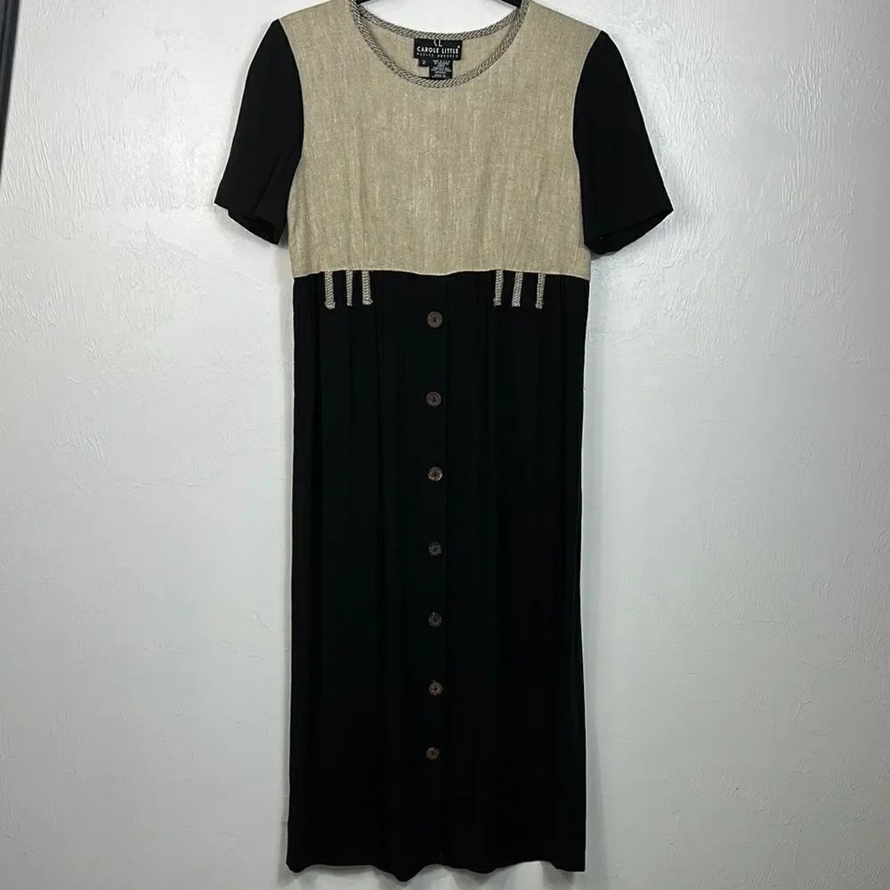 Carole Little Vintage Colorblock Black And Beige Midi Dress Size 2P
